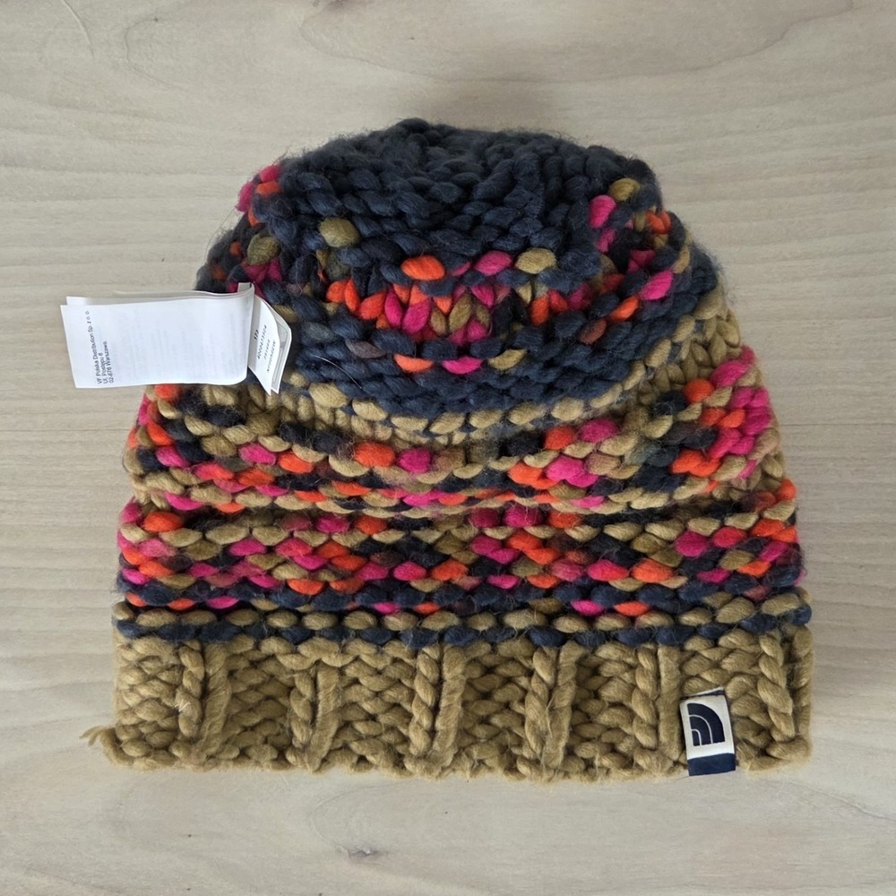 The North Face Nanny Knit Beanie Pom Pom Winter Hat Chunky Multi Color OS - Picture 3 of 8